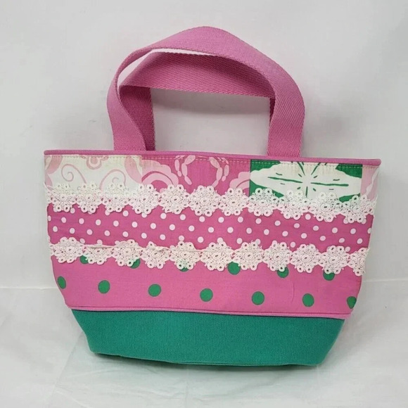 Lilly Pulitzer cotton Handbag multicolor multi pattern delightful patch - Picture 1 of 7